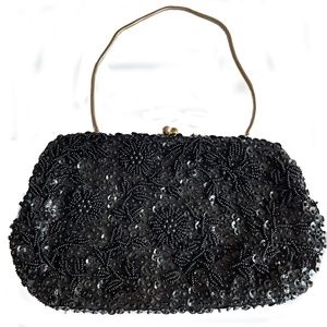 Black Silk Beaded Dressy Clutch Bag with a Short-Gilded Chain, Inside Pocket and